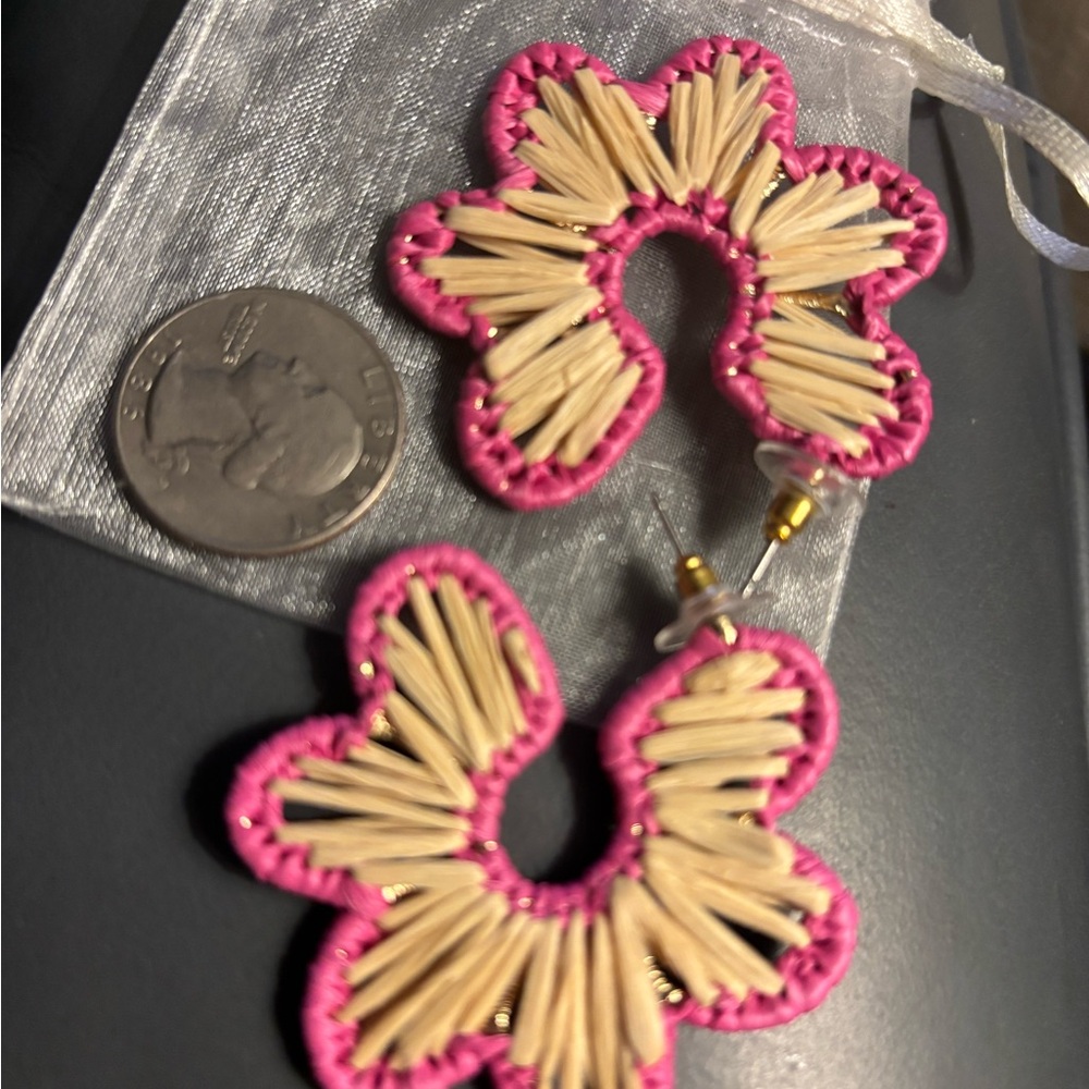 Pink rattan Flower Earrings